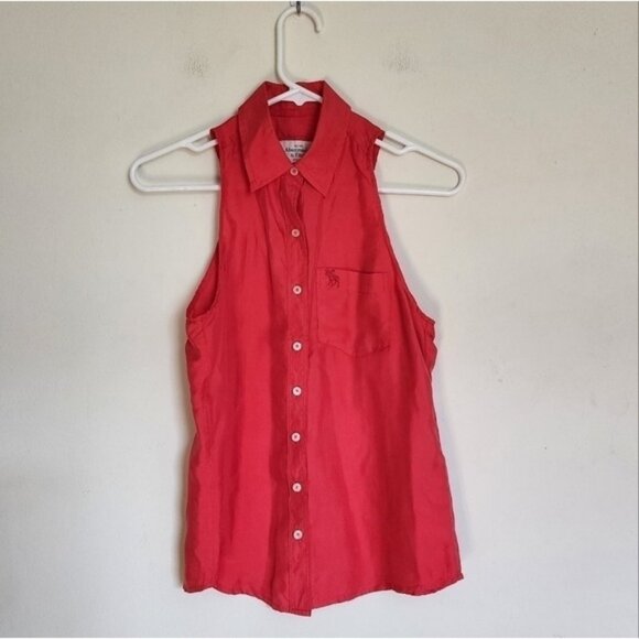 Abercrombie & Fitch 100% Silk Collared Sleeveless Button-Up Shirt  XS - Picture 1 of 6